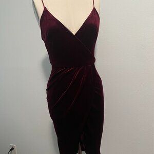 Velour Velvet Asymmetrical Dark Red Dress